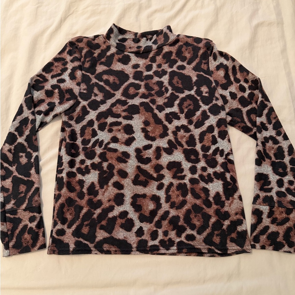 Boohoo Animal Print Long Sleeve Mock-neck
